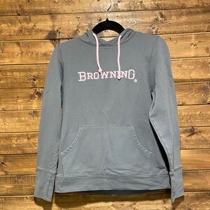 Browning Grey & Pink Hoodie | Thumb Holes | Embroidered Logo